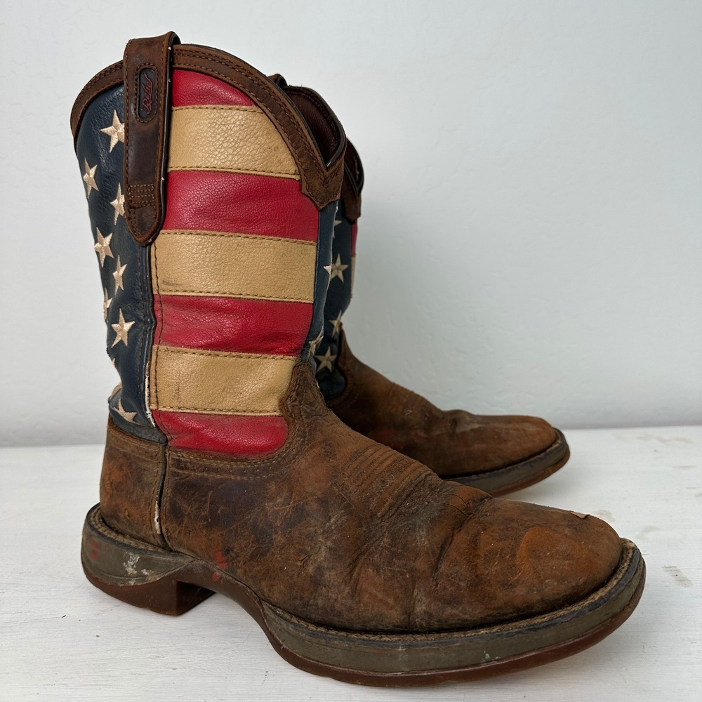 Durango Boots Mens 9.5D Rebel DB5554 Dark Brown American Flag Square Toe Western